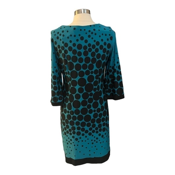 Sandra Darren Liquid Knit Polka Dot Shift Dress Stretch 3/4 Sleeves Size 10 - Picture 4 of 7